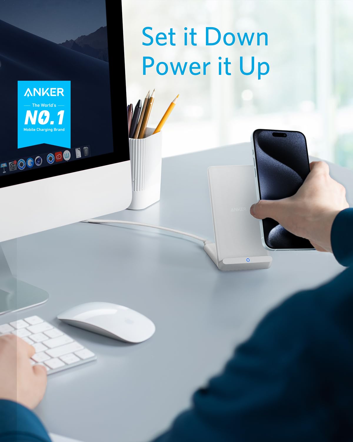 Anker 2 Pack 313 Wireless Charger (Stand), Qi-Certified for iPhone 16/16 Pro/16 Pro Max/15/14/13, 10W Fast-Charging Galaxy S23 S22 S21(No AC Adapter)