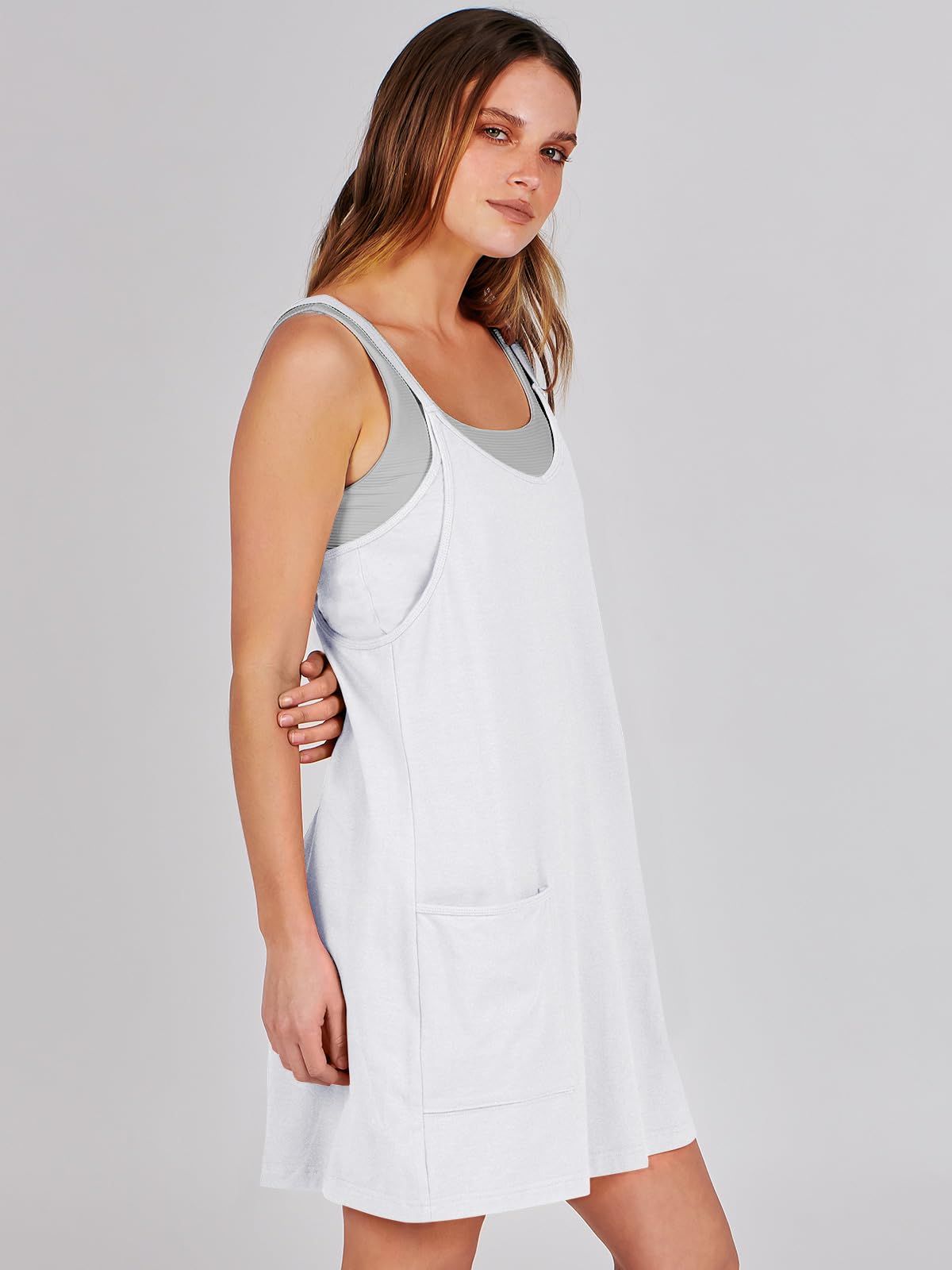 ANRABESS Women Summer Mini Romper Dress Workout Tennis Active Sports Athleisure Outfits Built in Shorts Trendy Vacation White Small