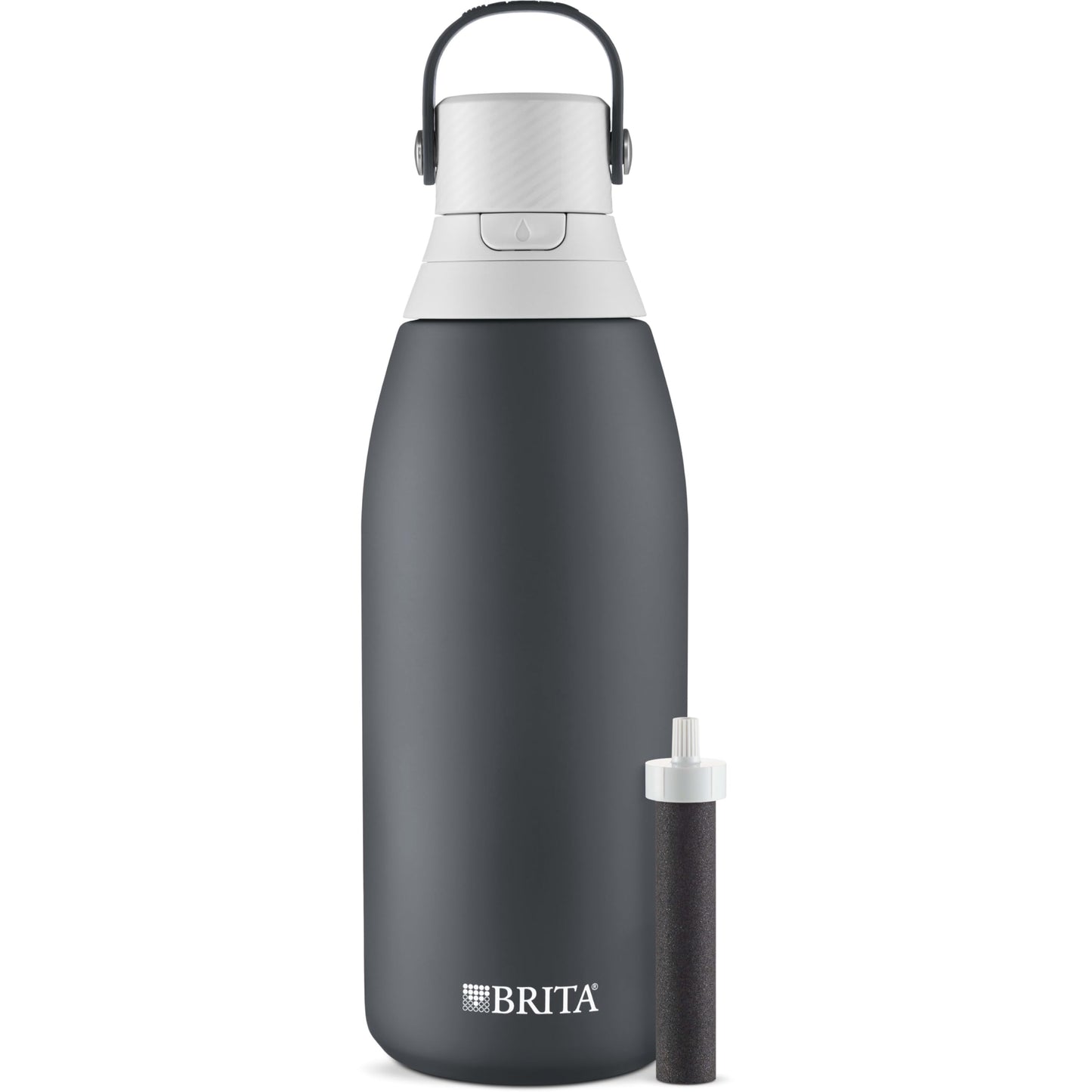 Brita Insulated Filtered Water Bottle with Straw, Reusable, Christmas Gift and Stocking Stuffer For Men and Women, Stainless Steel Metal, Carbon, 32 Ounce