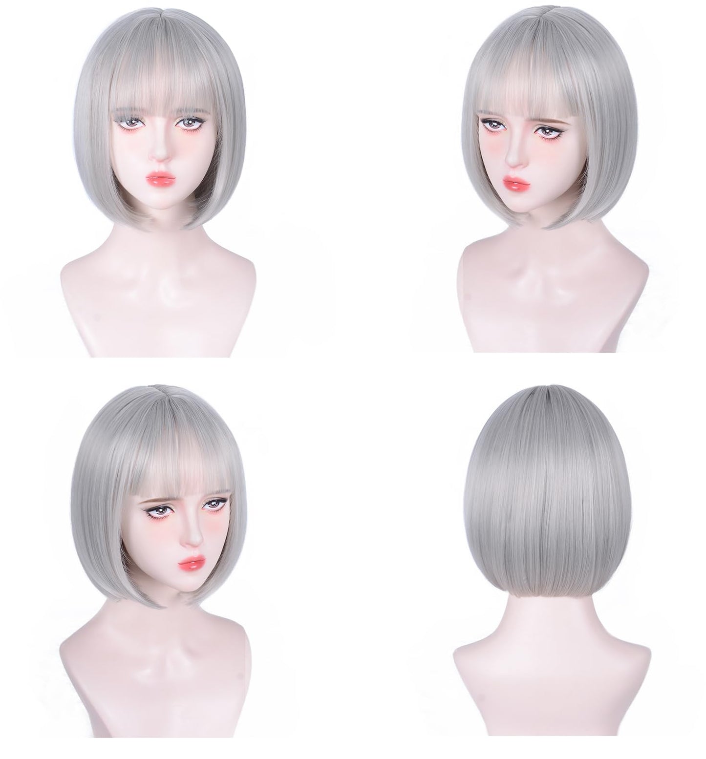 Aida ble Gray Bob Wigs - 12'' Short Gray Bob Wigs for Women Bob Wig With Bangs Super Soft and Easy to Wear Straight Bob Wig, Colorful Synthetic Wig for Daily, Cosplay, Halloween