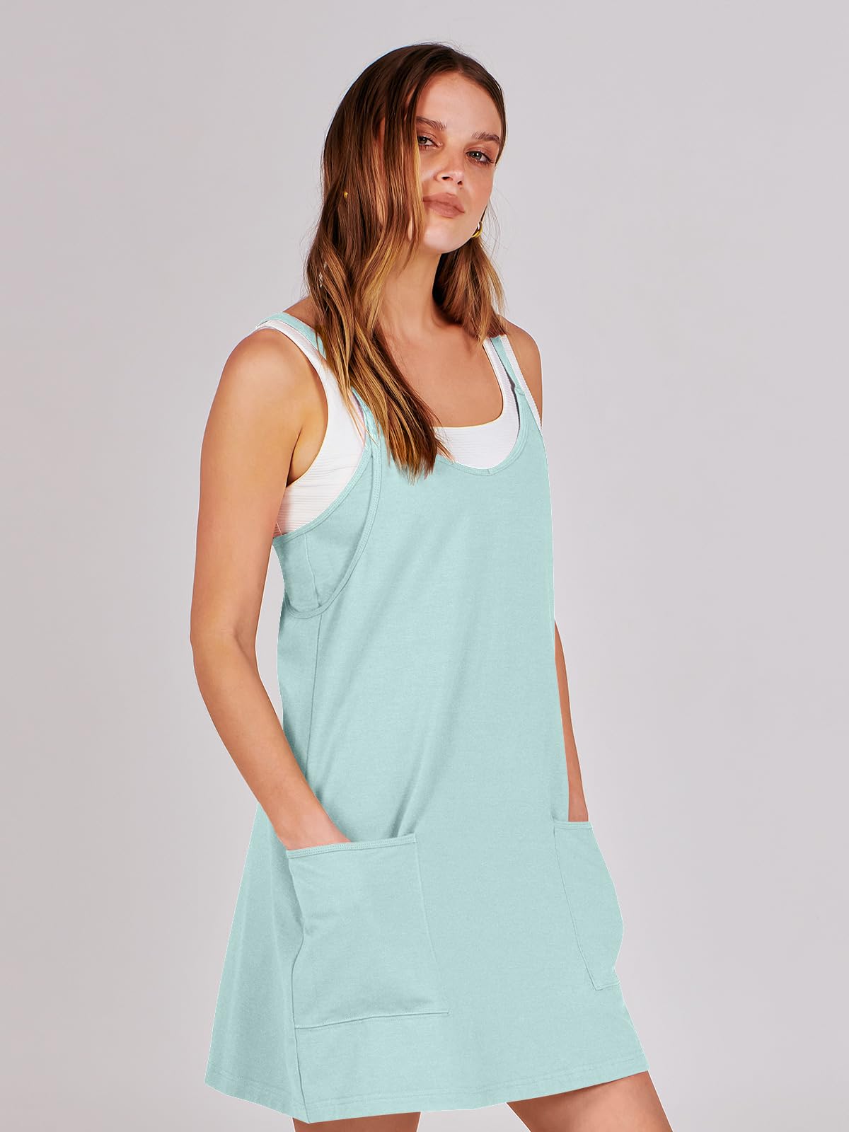 ANRABESS Women Summer Mini Romper Dress Workout Tennis Active Sports Athleisure Outfits built in Shorts Trendy Vacation Mint Green Small