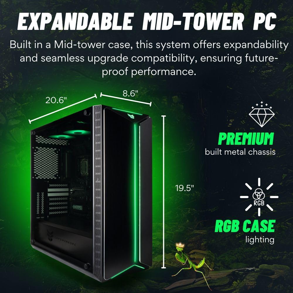 Mantis V2 Gamer Desktop PC - GeForce RTX 5070 TI (> 3090), Intel 14-Core 14600K (>i7-12700K), WaterCooled, 32GB DDR5 RAM, 2TB NVMe SSD, WiFi 6E + BT, HDMI, Windows 11 Pro - RGB Gaming Computer