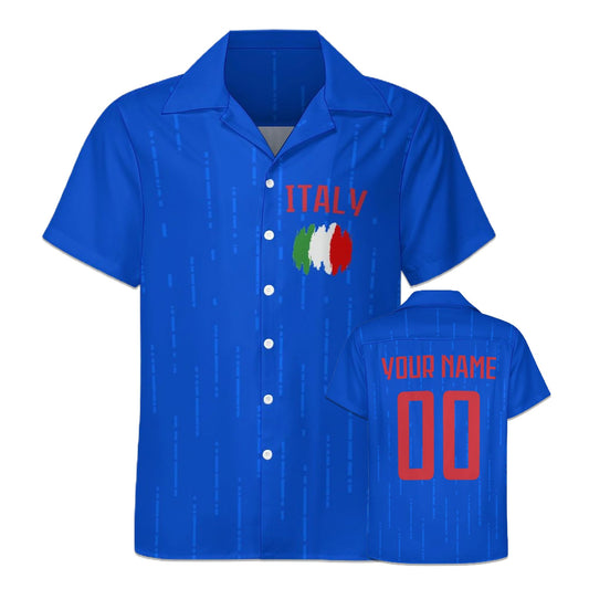 Custom 2024 Italy Soccer Cuban Neck Shirt Hawaii Short Sleeve Personalized Name Number for Men Sports Gift