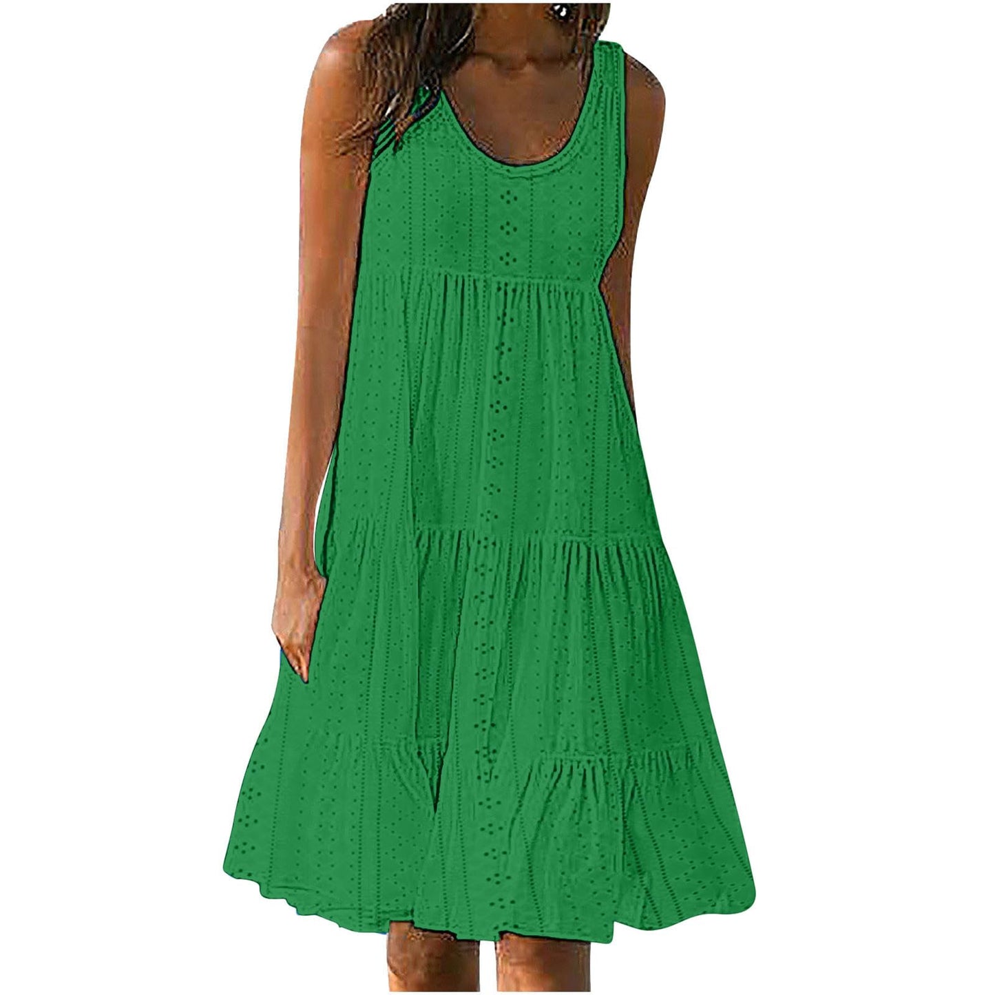 Anjikang Open Box Deals Clearance Summer Dresses for Women 𝟮𝟬𝟮𝟰 Sleeveless Beach Tank Dresses Tiered Ruffle Swing Dress Casual Solid Color Dresses, Large