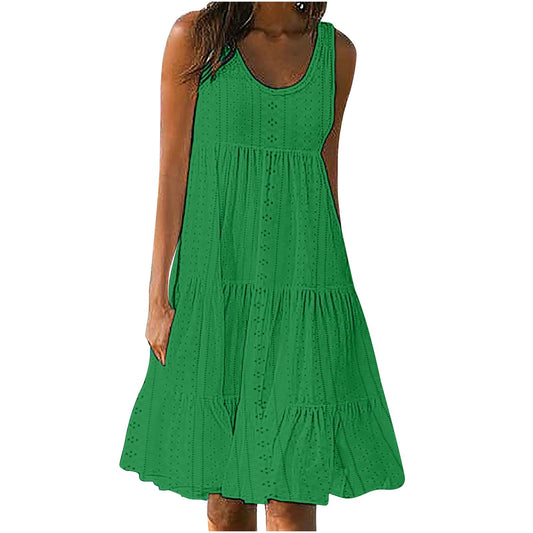 Anjikang Open Box Deals Clearance Summer Dresses for Women 𝟮𝟬𝟮𝟰 Sleeveless Beach Tank Dresses Tiered Ruffle Swing Dress Casual Solid Color Dresses, Large
