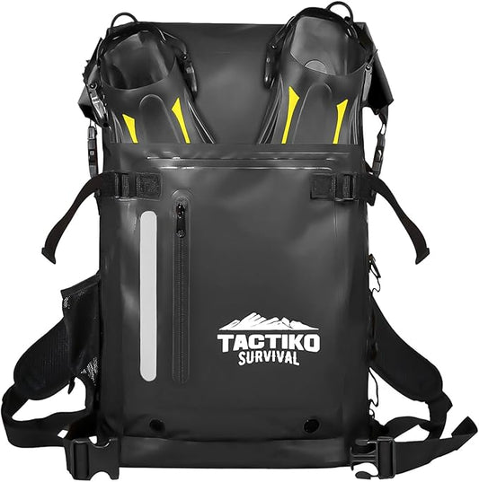 30L Heavy-Duty 100% Waterproof Backpack - Equipment Pocket, Carabiner - Roll Top Floating Dry Bags (Jet Black)