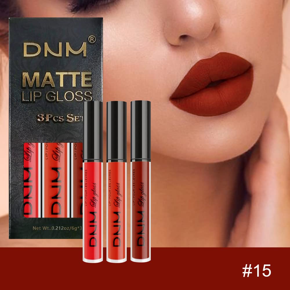 AMY'S DIARY 3Pcs Bright Red Matte Liquid Lipstick Sets, Lip Stain Long Lasting 24 Waterproof Lip Gloss Gift Set Matt Makeup for Women Lippies (05)