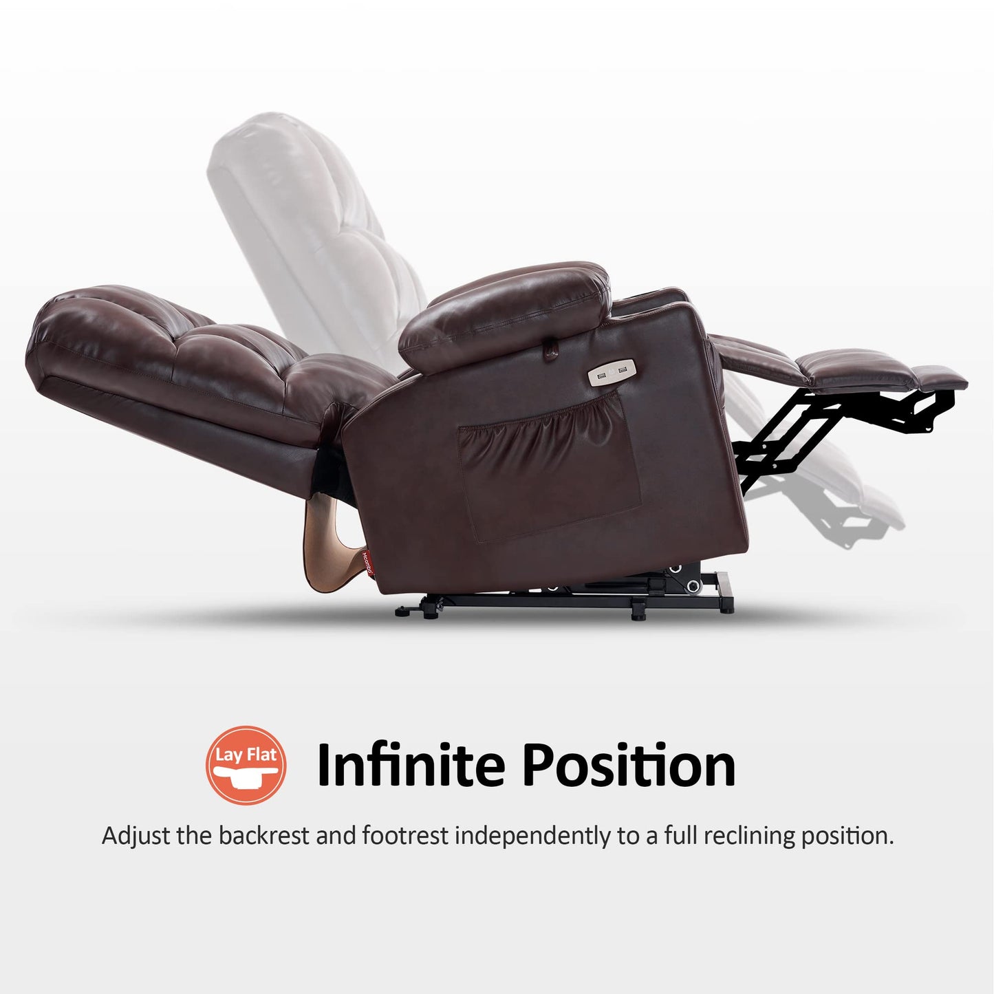 MCombo Large Dual Motor Power Lift Recliner Chair for Elderly, Massage and Heat, Lay Flat, Zero Gravity, Home Button, USB Port, Faux Leather 7680 (Dark Brown, Large)