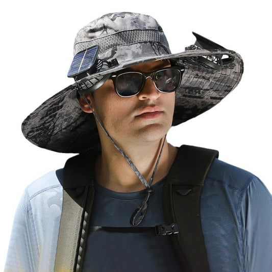 Wide Brim Sun Hat with 2 Solar Fan, Fishing Hat for Men, Solar Powered Fan Fishing Hats, 3 Speed Adjustable Fan Hat for Beach Garden Hiking Outdoor Sports