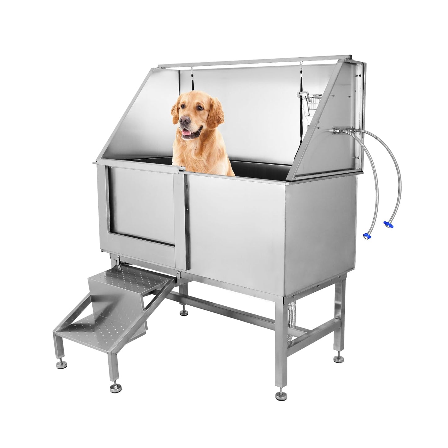 Garvee 50'' Dog Grooming Tub, Professional Dog Washing Station with Retractable Stairs, Stainless Steel Pet Bathtub for Small & Large Dog, Left Door