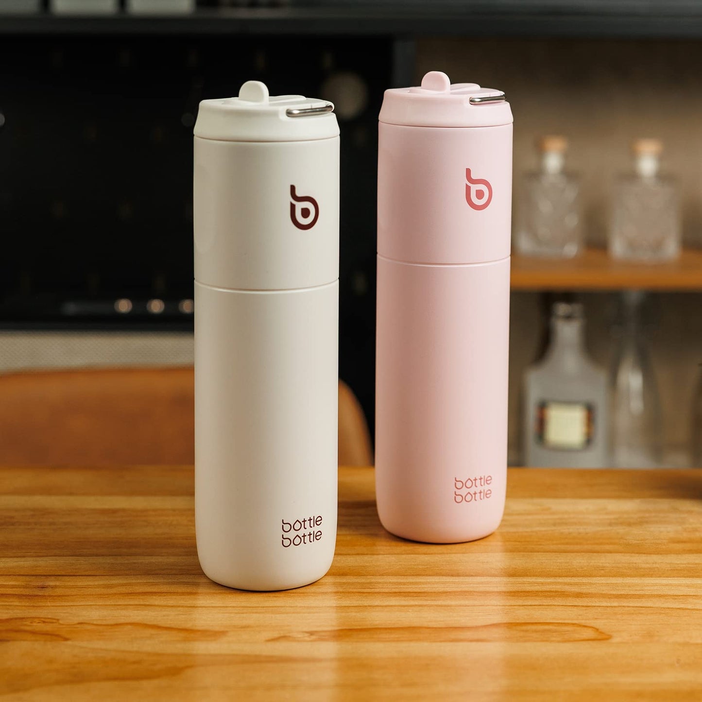 BOTTLE BOTTLE Insulated Water Bottle 24oz with Straw Lid and Handle for Sports Travel Gym Stainless Steel Water Bottles Double-Wall Vacuum Metal Thermos Bottles Leak Proof BPA-Free (Light Gray)