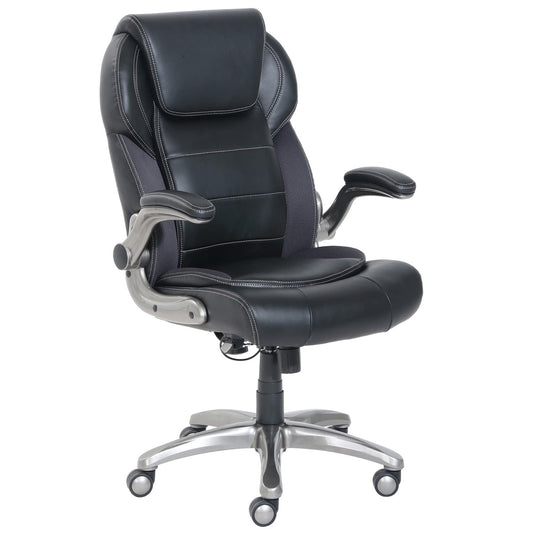 Amazon Basics Ergonomic High-Back Office Chair with Flip-Up Arms and Lumbar Support, 29.5"D x 27.5"W x 44.75"H, Black