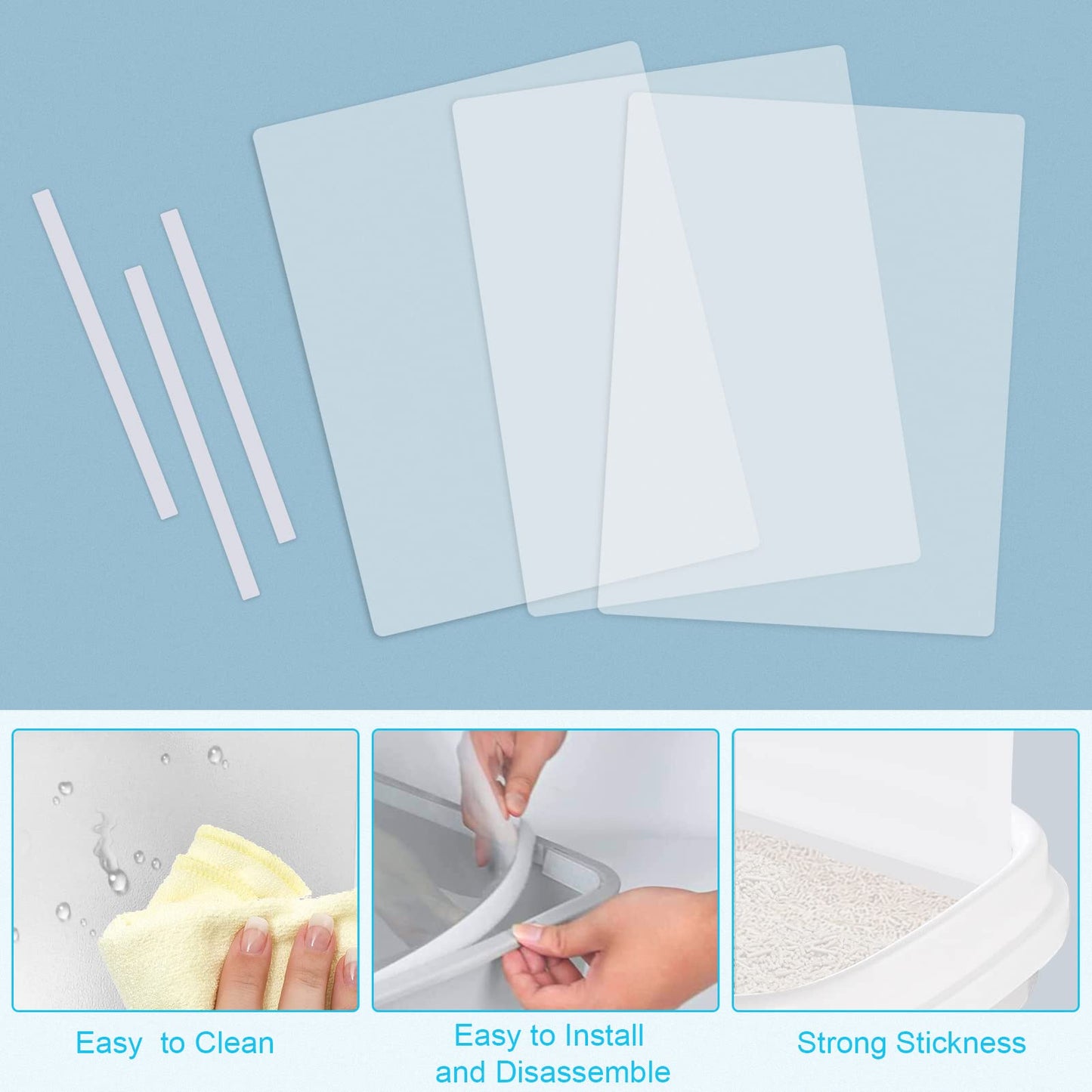 3 Pcs Cat Litter Box Splash Guard Pee Shields - Anti-Splashing Reusable High Sided Cat Toilet Training Kit for Open Top Litter Pan