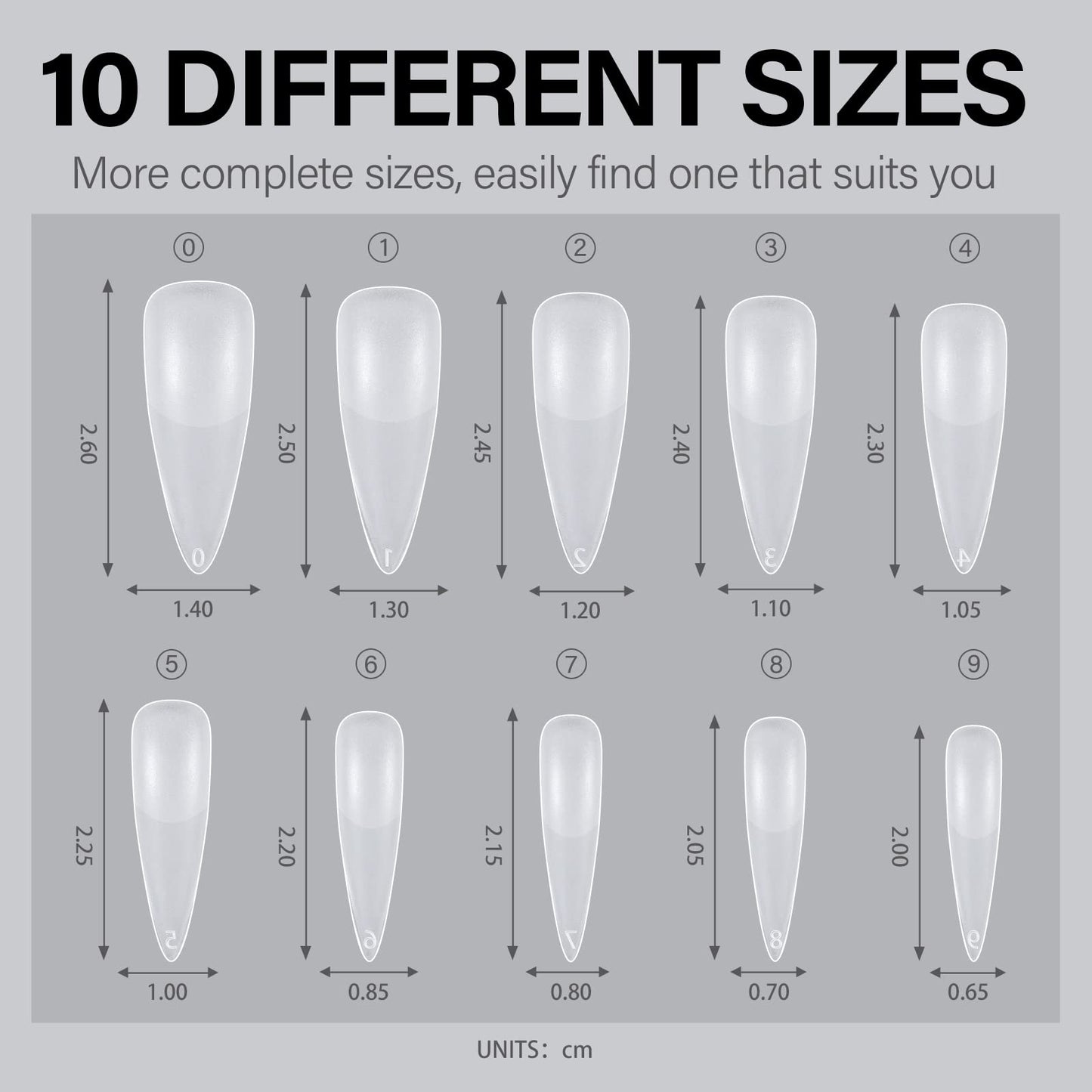 AILLSA Long Stiletto Nail Tips - Upgraded Matte Gel Full Cover Nails Tips No Filed, 240Pcs Pre-shaped Gelly Tips Acrylic Clear False Press On Soft Nail Tip for Soak Off Nail Extension 10 Sizes