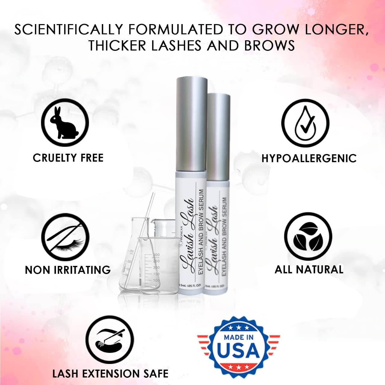 Pronexa Hairgenics Lavish Lash (3ml, 3 Month Supply) – Eyelash Growth Enhancer & Brow Serum with Natural Peptides for Long, Thick Lashes and Eyebrows! Dermatologist Certified & Hypoallergenic.