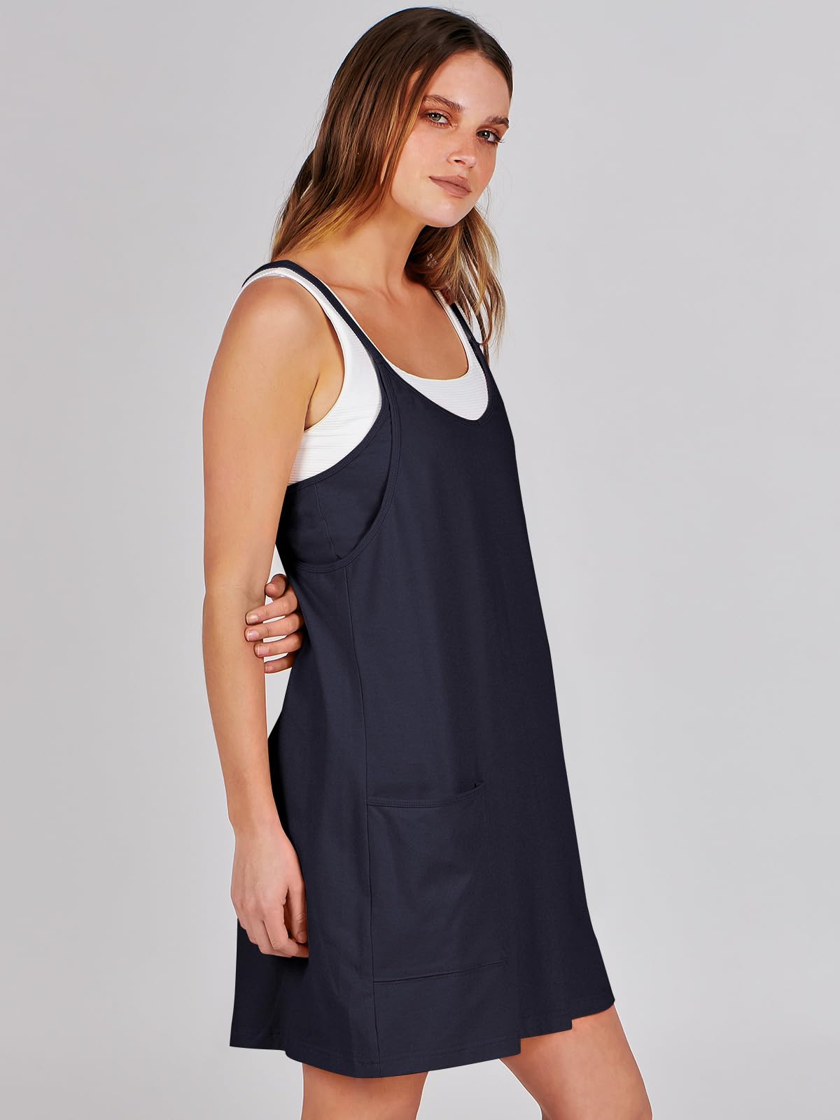 ANRABESS Women Summer Mini Romper Dress Workout Tennis Active Sports Athleisure Outfits built in Shorts Trendy Vacation Navy Blue X-Smal