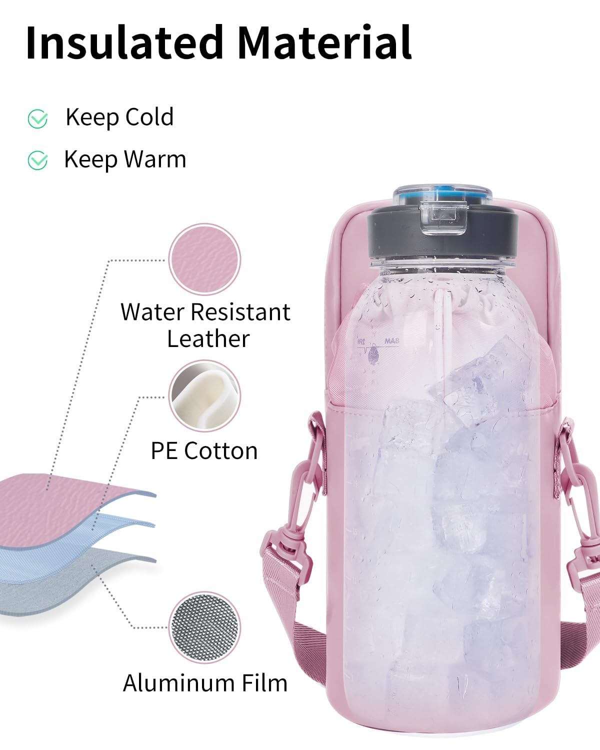 Wandering Nature Water Bottle Holder with Strap 32oz Insulated Water Bottle Carrier Sling Bag with Phone Pocket Water Bottle Pouch for Hiking Walking, Pink(Patent Pending)