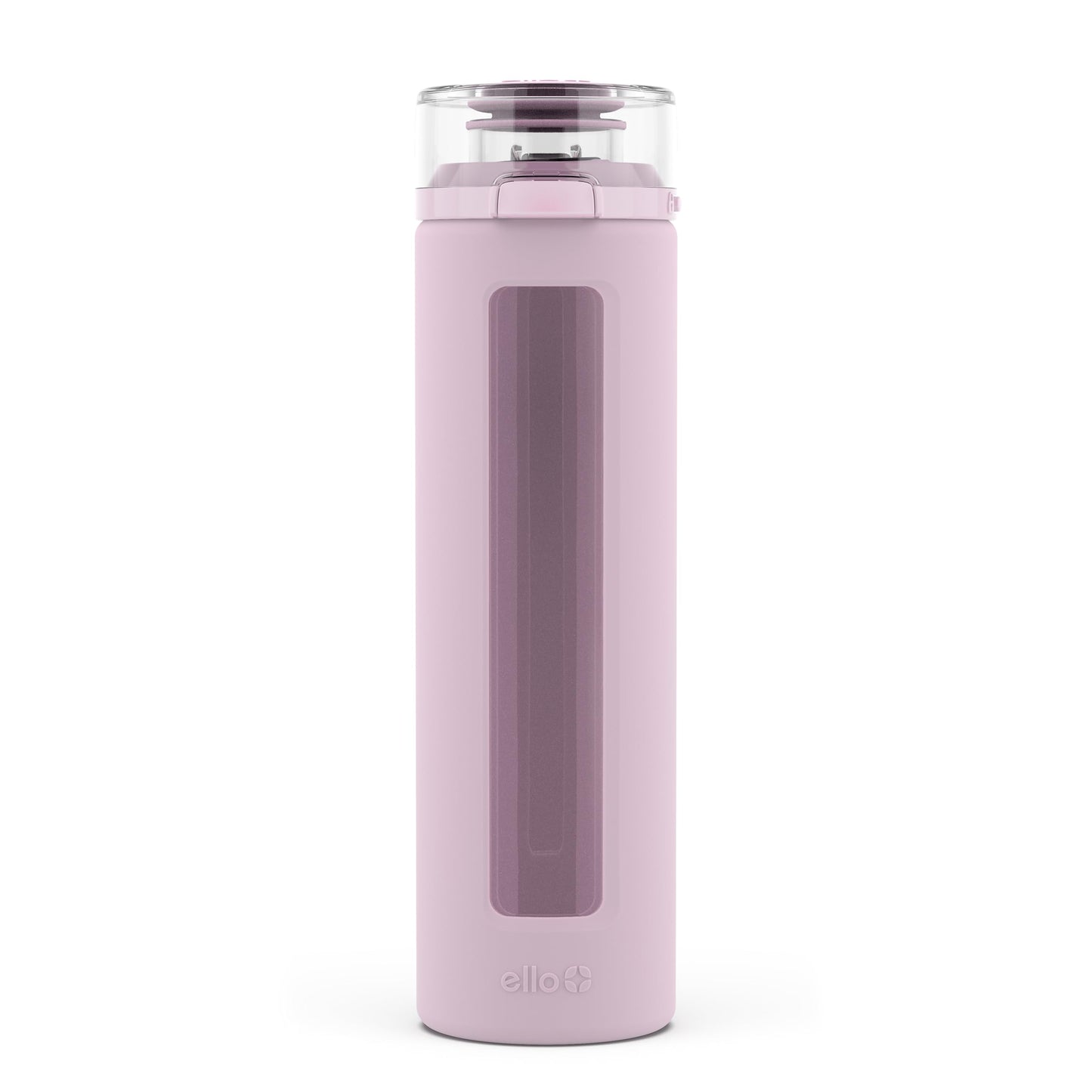 Ello Syndicate 20oz Reusable Glass Water Bottle with One-Touch Leak Proof Flip Lid, Protective Non-Slip Silicone Sleeve, Carry Loop for Coffee, Tea and Water, BPA-free, Dishwasher Safe, Cashmere Pink