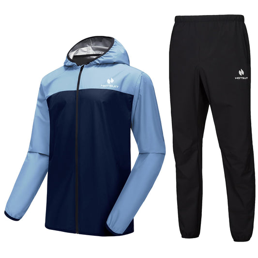 HOTSUIT Sauna Suit for Men Sweat Suits Gym Workout Exercise Sauna Jacket Pant Full Body, Light Blue, S