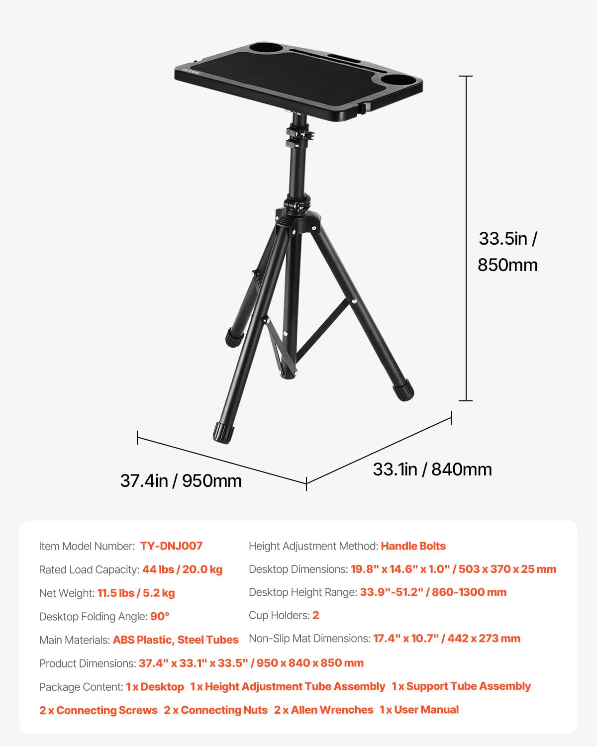 VEVOR Cycling Desk, Foldable Bike Desk & Treadmill Desk with Triangle Support, Non-Slip Multi-Slot Bike Trainer Fitness Desk with Handle Bar, Fit for Home Office Exercise