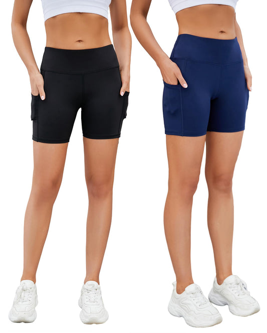 AHLW Buttery Soft Workout Biker Shorts with Pockets for Women High Waisted Stretchy Comfortable Athletic Running Yoga Shorts