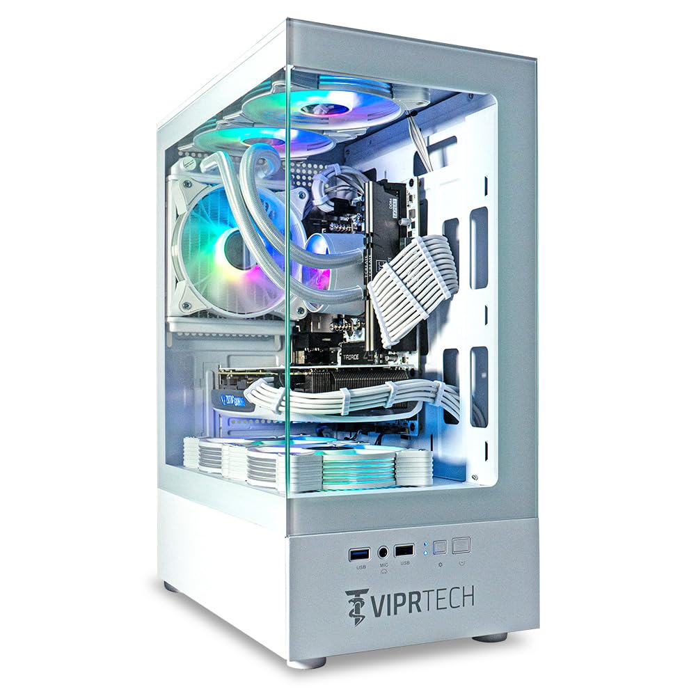 ViprTech Stryker 3.0 Liquid-Cooled PC - AMD Ryzen 7 (4.1GHz Turbo), RTX 3060 12GB, 32GB DDR4 3200, 1TB NVMe SSD, 700W PSU, WiFi BT, Win 11 Pro, RGB, Gaming Desktop Computer Prebuilt, White