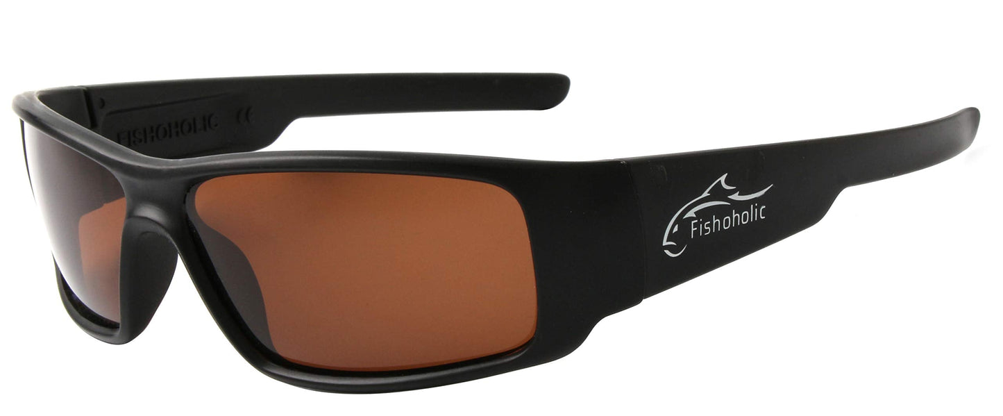 Fishoholic Polarized Fishing Sunglasses (8 Color Options) - Free Hard Case & Pouch - UV400 - Great Fishing Gift for Dad Son (mb-AMB)