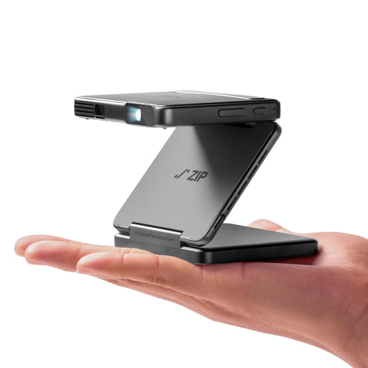 Aurzen ZIP Tri-Fold DLP Truly Mini Projector, Pocket Size, Zero-Lag Focus, One-Click Screen Mirroring, Full-Screen Mode, Type-C Fast Charging, 5,000mAh Battery, Indoor Outdoor Portable Projector, Grey