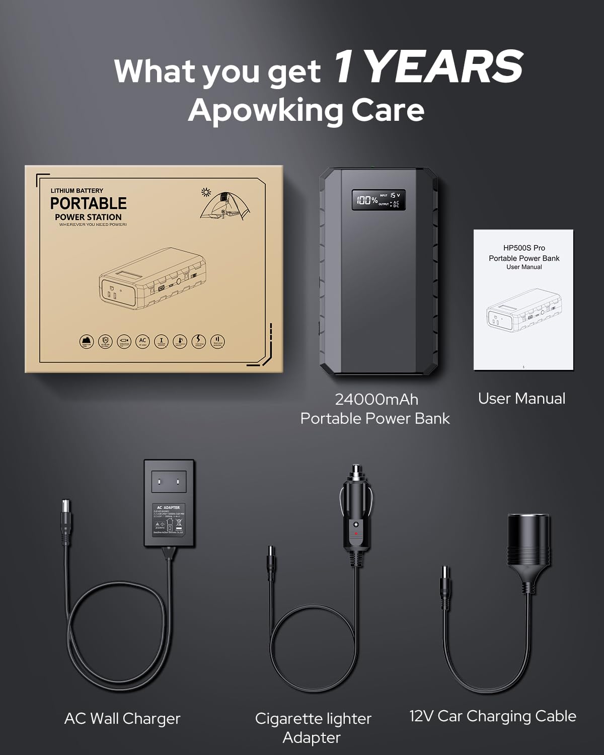 Apowking Power Bank with AC Outlet,65W Portable Laptop Battery Bank Fast Charging,88.8Wh/24000mah Power Station for Outdoor Camping PowerBank Travel Home Power Backup