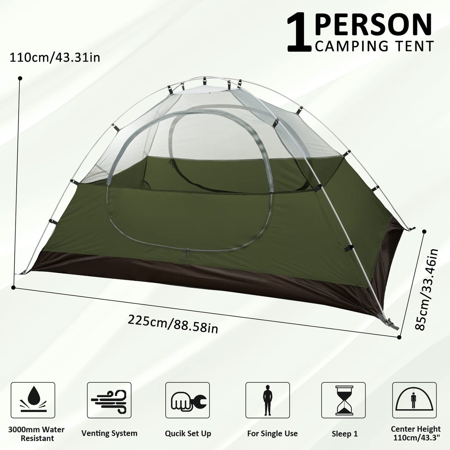 Bessport Camping Tent 1 Person Tent Waterproof Two Doors Backpacking Tent Easy Setup Lightweight for Outdoor, Hiking Mountaineering Travel