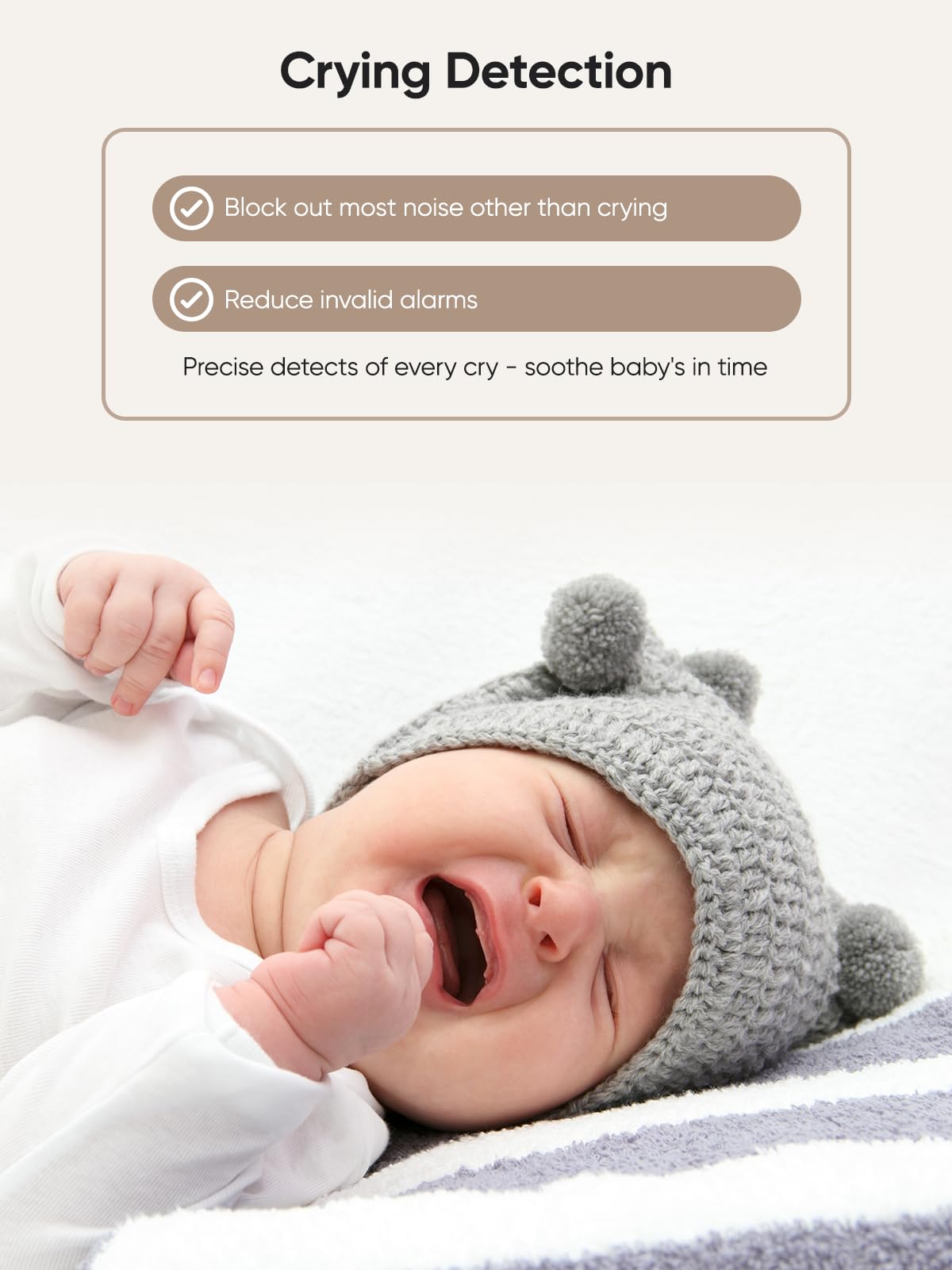 bonoch 5.5" 1440p Baby Monitor with Camera and Audio, No WiFi Baby Camera, 240h Lasting, Smart Detect Sleep Turn Over/Cry/Motion, 7800mAh, Hack Proof Video Monitor, Built-in Sound Machine White Noise