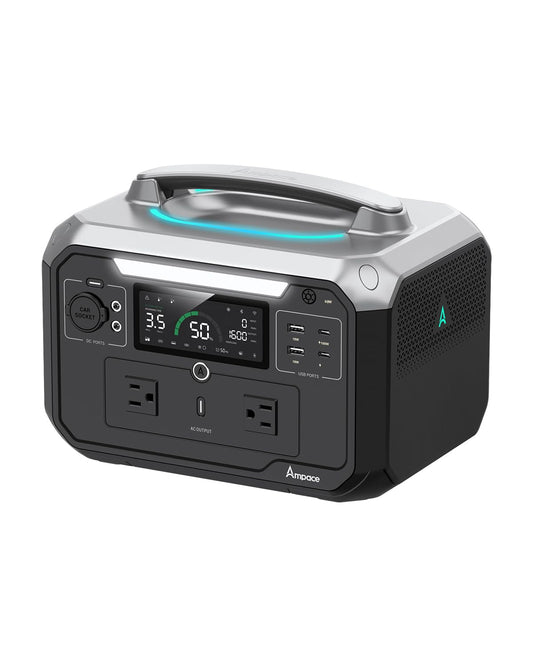 AMPACE Portable Power Station Andes 600 Pro, 600W (Peak 1800W) Solar Generator, 0-80% in 1 Hr, 584Wh Hybrid LiFePO4 Battery for Outdoor Camping, RVs, Home Use (Solar Panel Optional)