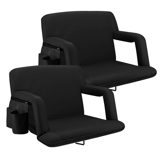 Alpcour Reclining Stadium Seat – Wide Bleacher Chair with Back Support and Cushion, Armrests, Side Pockets, and Bleachers Hook – Best Stadium Seats Chairs for Camping, Kayak, & Paddle Board Backs
