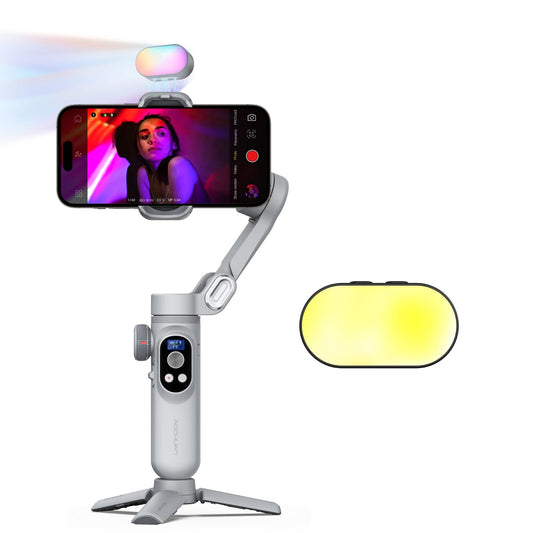 AOCHUAN 3-Axis Gimbal Stabilizer for Smartphone Smart X Pro Kit Gray & P02 Magnetic Fill Light