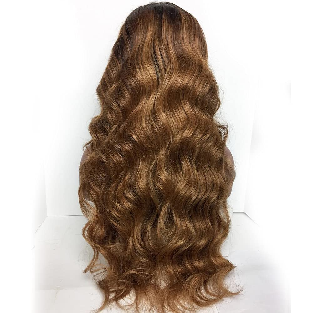 ANDRIA lace front wigs Honey Blonde Glueless Lace Wig Long Loose Wave Synthetic Heat Resistant Fiber Wig With Baby Hair Long Wavy Colorful Ombre blonde brown Colored lace front wig for Black Women