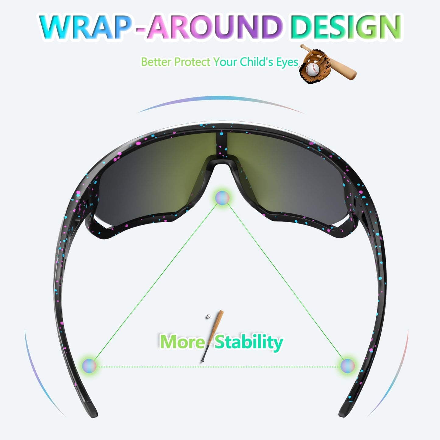 IKTOD Kids Sunglasses Youth Baseball Sunglasses for 8-12-14 Boys Girls,UV Polarized Sports Cycling Skiing for Men Women-K007 (KS-09)