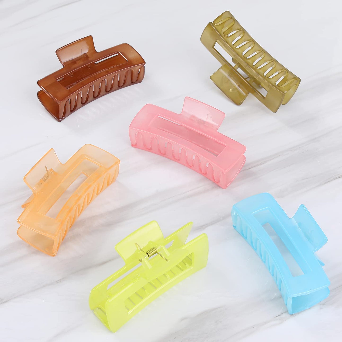 Sisiaipu 4 Inch Big Hair Claw Clips - 6 Pcs Large Square Clips for Thick Hair, Women's Rectangle Nonslip Acrylic Banana Jaw Hair Accessories for Girls - Shiny