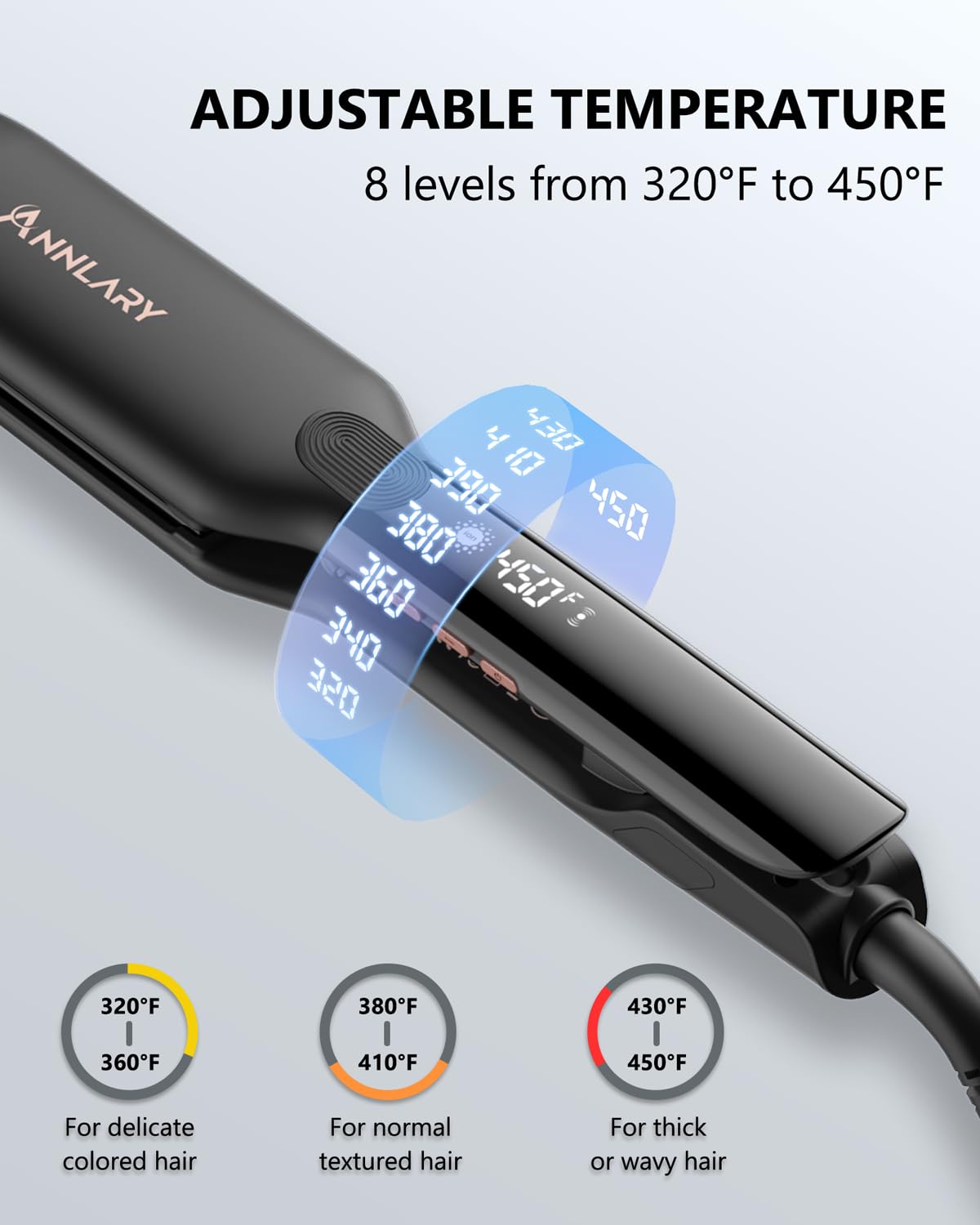 Annlary 1.75 Inch Hair Straightener, Professional Titanium Plate with Ceramic Coating Ionic Dual Voltage Flat Iron with Anti-Iron Silicone for Less Frizz, Shinier & Smoother Hair