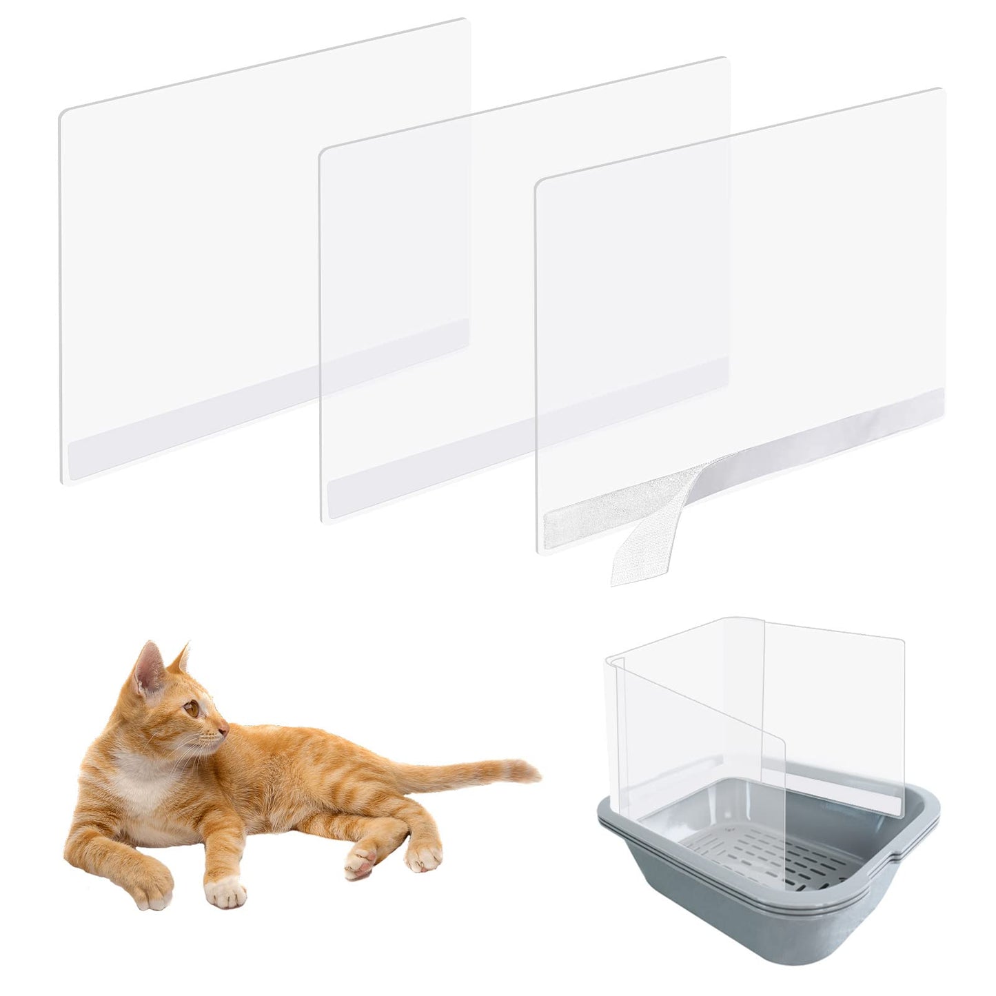 3 Pcs Cat Litter Box Splash Guard Pee Shields - Anti-Splashing Reusable High Sided Cat Toilet Training Kit for Open Top Litter Pan