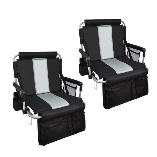 AOOXIMI Stadium Seats for Bleachers with Back Support, 2 Pack Bleacher Seats with Backs and Cushion Wide, Stadium Chairs with Cup Holders, Mesh Bags and Hide Hooks, for Basketball Football Bench Seat