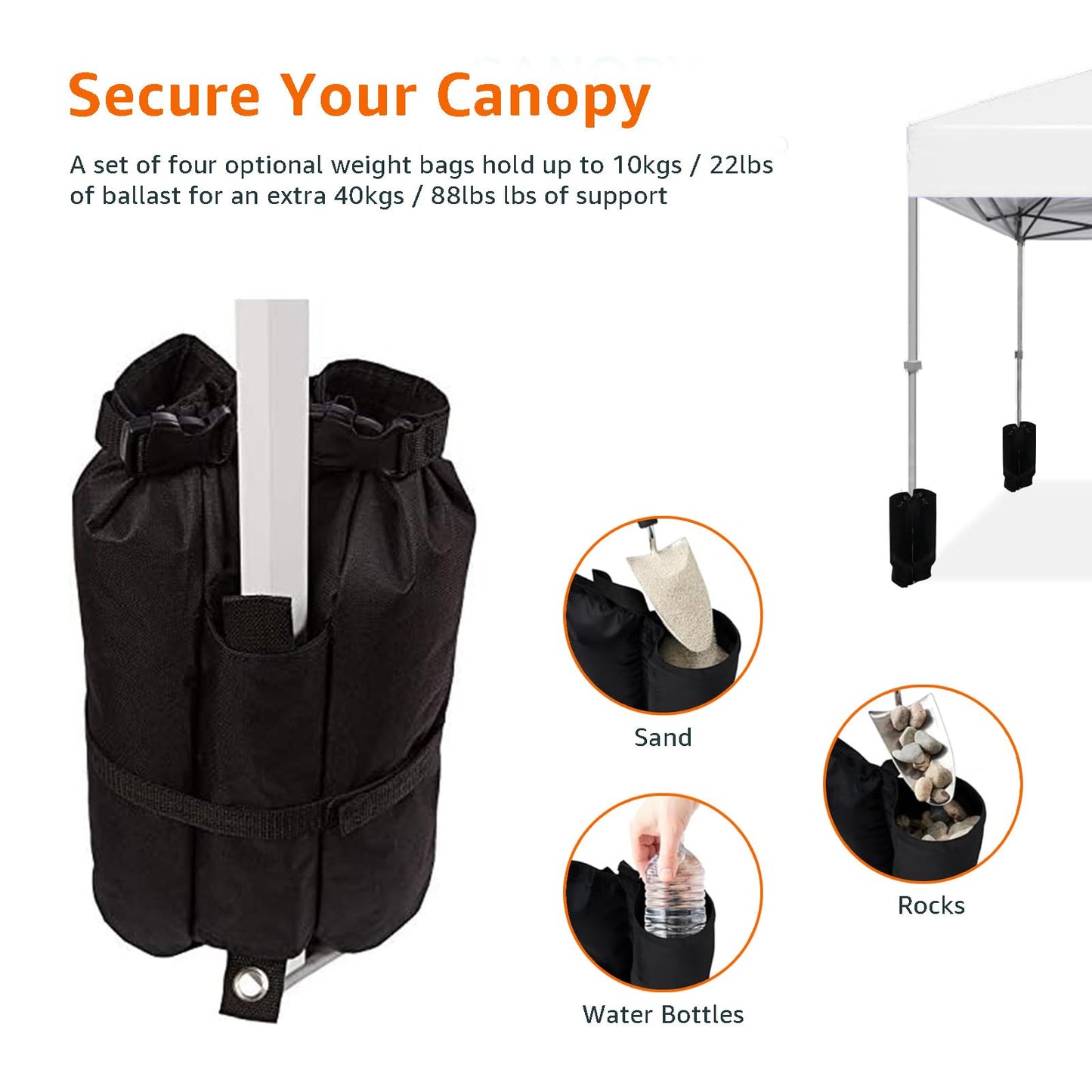 Amazon Basics Outdoor Pop Up 10 x 10 Canopy Tent for Events, Portable with Easy Setup, Includes Wheeled Carry Bag, 8 Pegs, 4 Ropes, 4 Weighted Bags, White