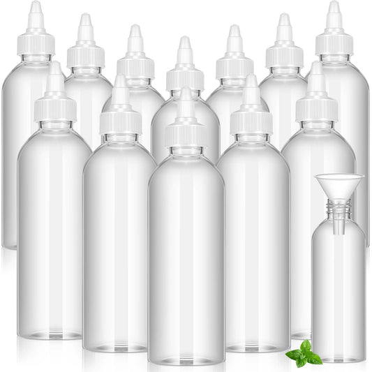 Barydat 12 Pcs Applicator Bottles for Hair, 16.9 oz Squeeze Hair Oil Applicator Bottle Clear Refillable Empty Plastic Bottles, Twist on Top Cap with Open Close Nozzle and 2 Funnels