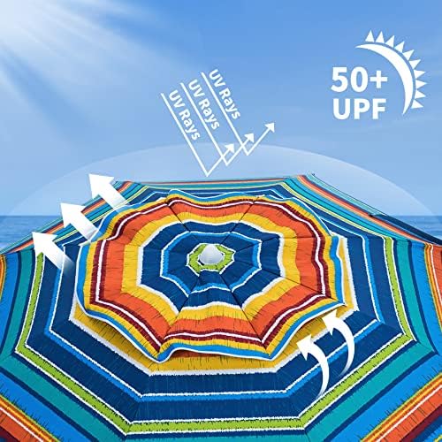 AMMSUN Beach Umbrellas for Sand Heavy Duty Wind Portable, 6.5ft Outdoor Umbrella with Sand Anchor and UV Protection, Parasols Includes Carry Bag for Beach, Patio, and Garden, Yellow Stripes