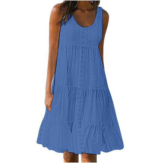 Anjikang Cheap Stuff Under 10 Dollars Summer Dresses for Women 𝟮𝟬𝟮𝟰 Sleeveless Beach Tank Dresses Tiered Ruffle Swing Dress Casual Solid Color Dresses, Large