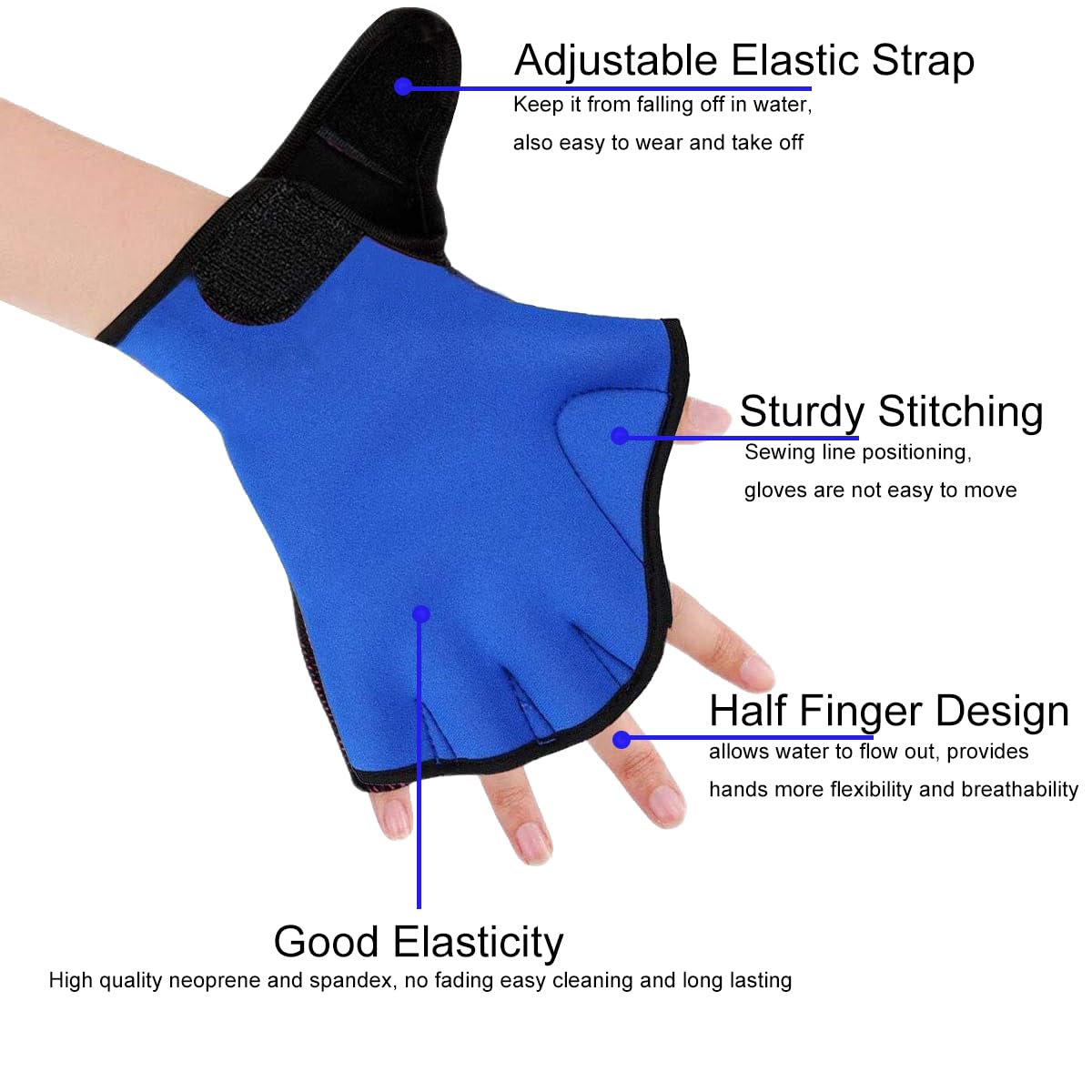 1 Pair Swimming Gloves Aquatic Swim Training Gloves Neoprene Webbed Gloves Fitness Water Resistance Glove for Men Women Children Unisex (Black, Medium)