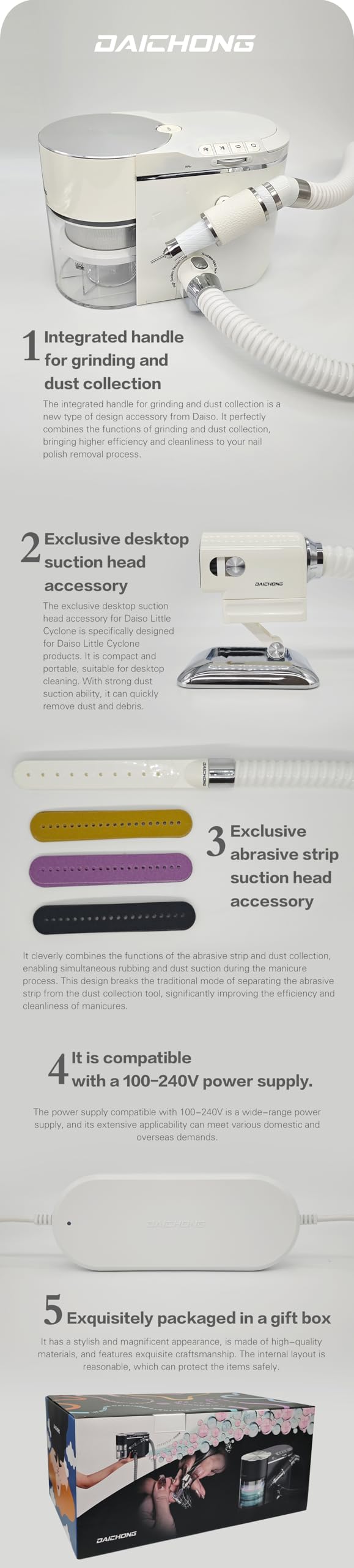 Daichong Mini Cyclone Nail Dust Collector and Grinder, Dual Function, Professional Nail Art Equipment (Sunny Yellow)