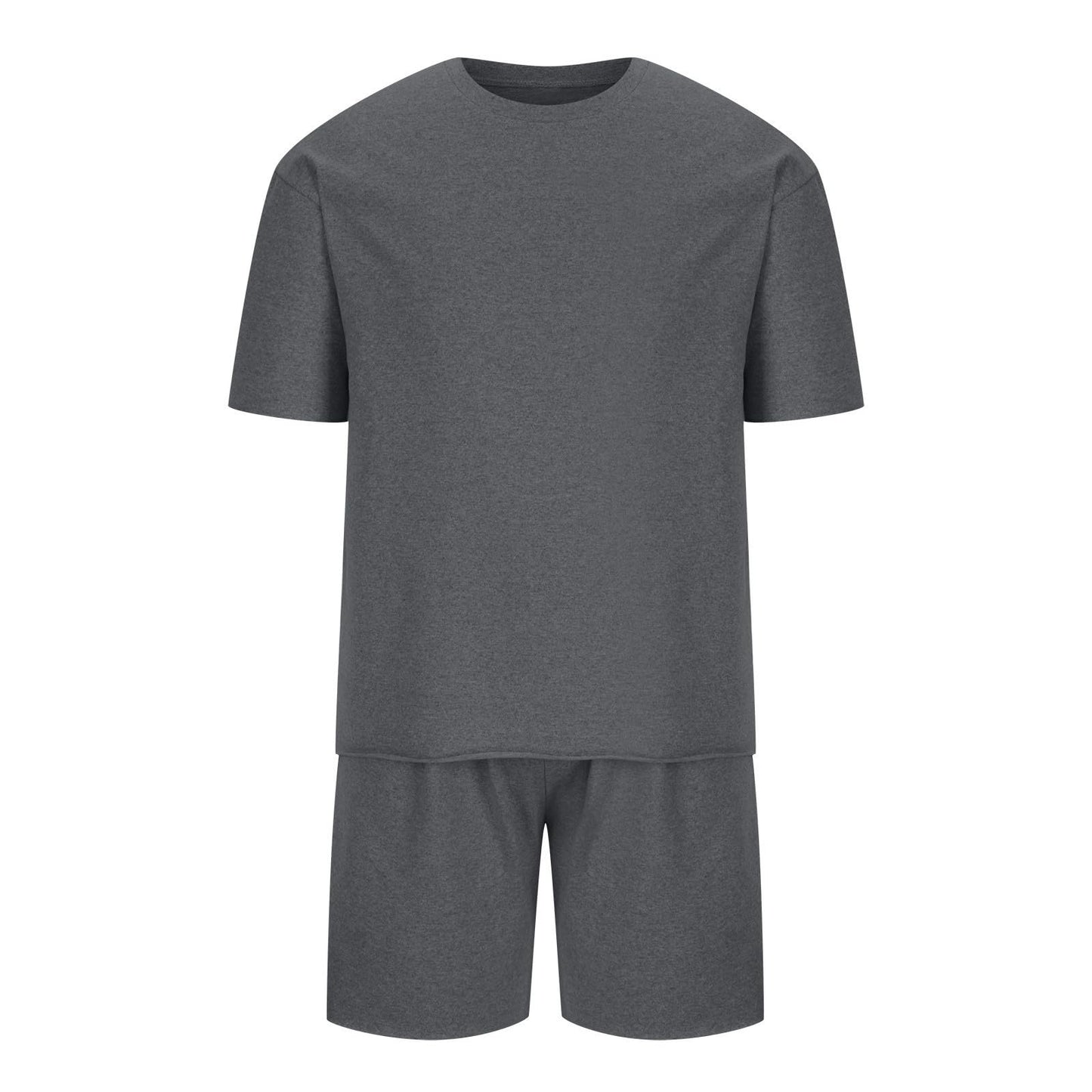 Generic Men's 2 Piece Outfits Casual Tracksuit Cargo Shorts Summer Athletic Drop Shoulder Sleeve Sportwear Set Round-Neck Solid Suits, Large