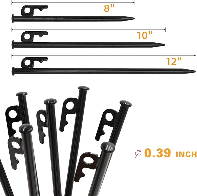 10 inch Tent Stakes,Metal Heavy Duty Camping Stakes for Outdoor Canopy and tarp ,10 Pack with Portable Bag