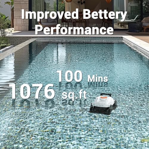Pivot Cordless Robotic Cleaner,Wall Climbing,Extended Battery Life,Self-Parking,Automatic Pool Vacuum for Inground Pools up to 1,100 Sq.ft,White