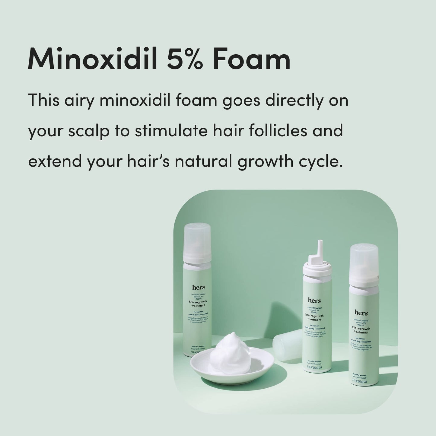 hers Topical Minoxidil Foam, 5% - Extra Strength Hair Growth Treatment for Women - Clinically Proven to Reduce Hair Loss in 3-6 Months - Unscented - 2 Pack, 4 Month Supply
